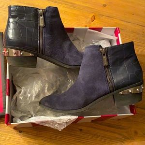 Circus by Sam Edelman Navy Suede & Croc-Embossed Ankle Booties